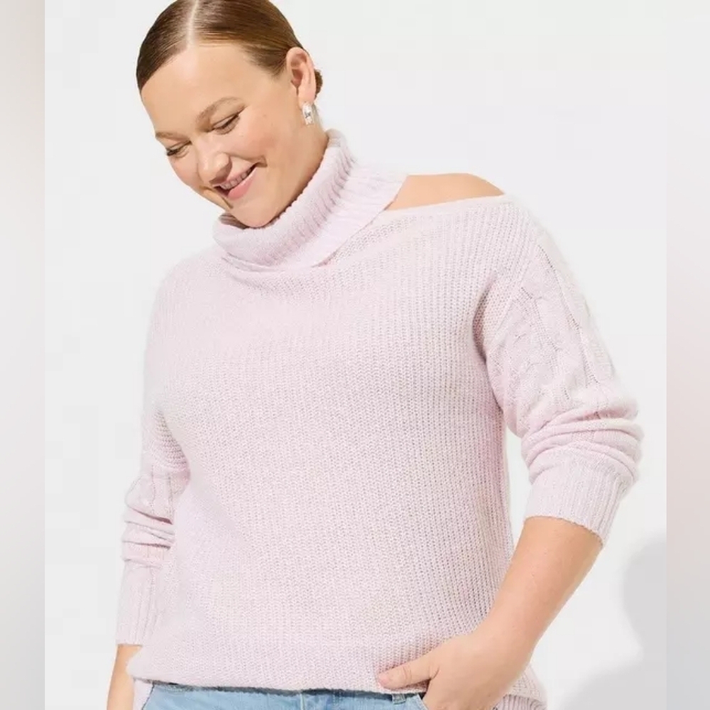 Torrid Lurex Cable Pullover Cold Shoulder Turtle Neck Sweater 2x